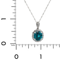 18K White Gold Blue Zircon Diamond Halo Necklace