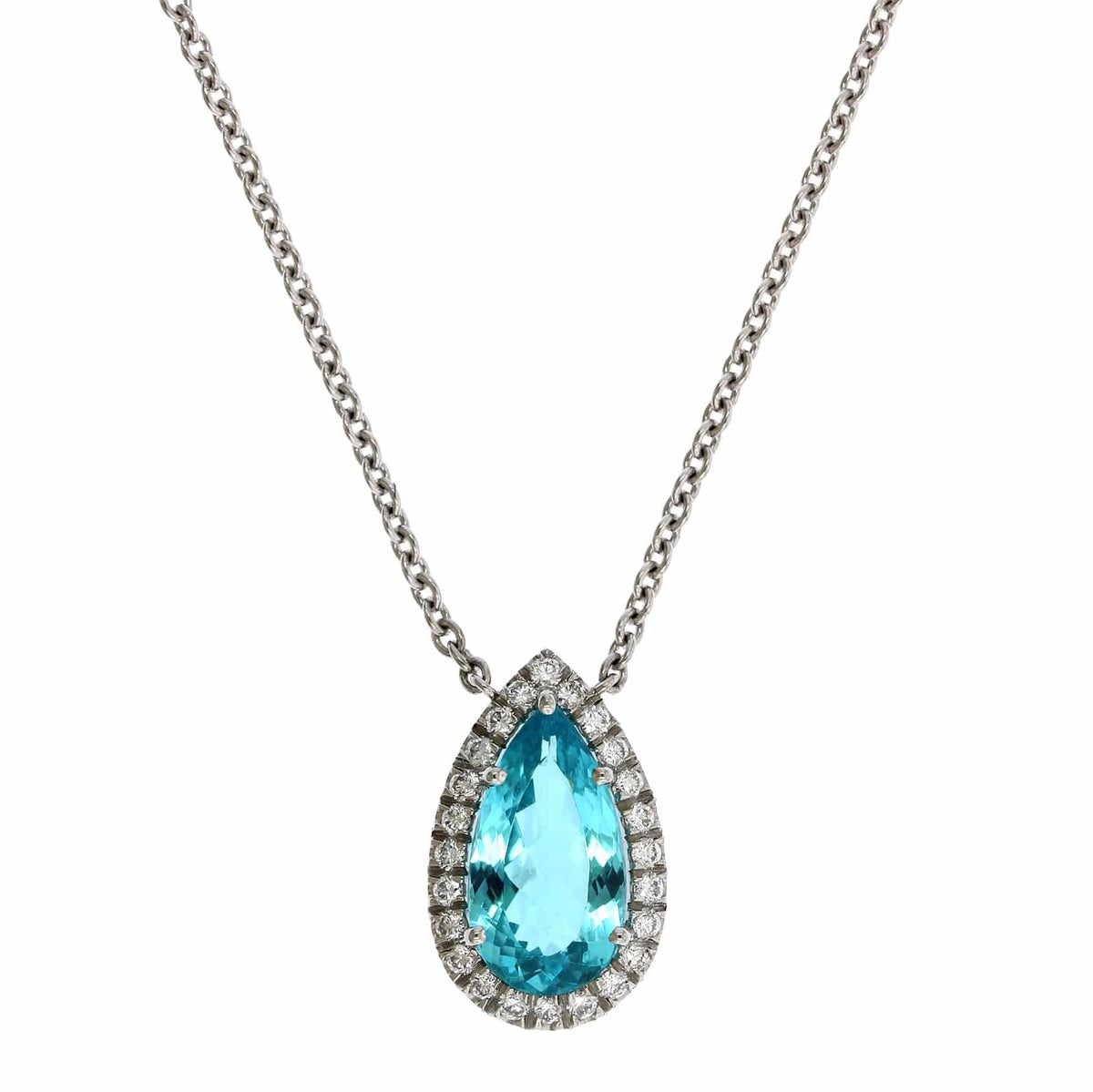 Platinum Paraiba and Diamond Halo Pendant