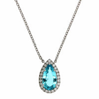 Platinum Paraiba and Diamond Halo Pendant