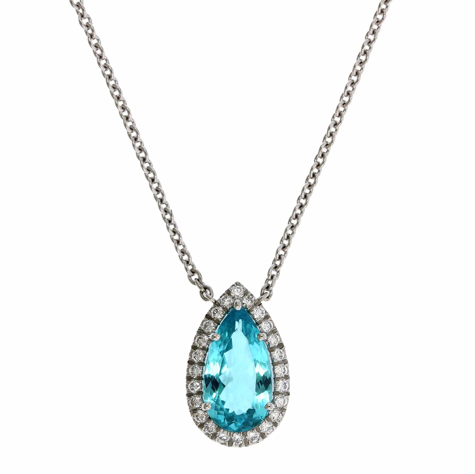 Platinum Paraiba and Diamond Halo Pendant