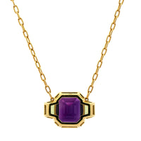 18K Yellow Gold Amethyst and Peridot Three Stone Pendant Necklace