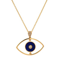 18K Yellow Gold Evil Eye Pendant Necklace with Lapis and Diamonds