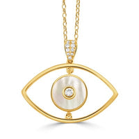 18K Yellow Gold Evil Eye Pendant Necklace with Mother of Pearl and Diamonds