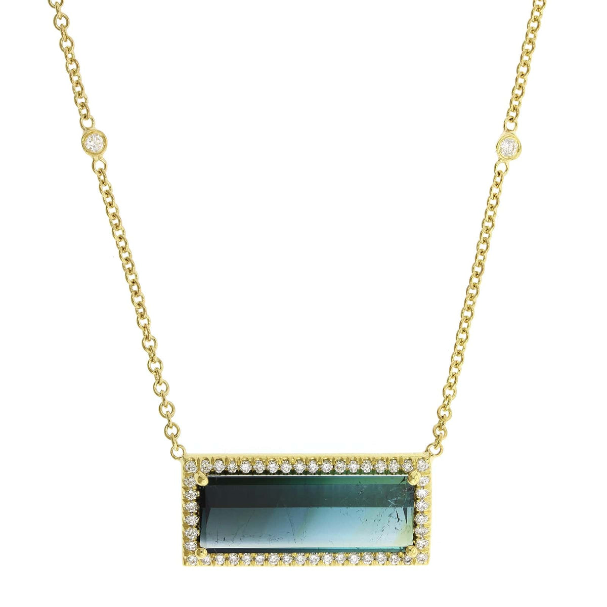 18K Yellow Gold Blue Tourmaline Diamond Necklace