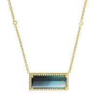 18K Yellow Gold Blue Tourmaline Diamond Necklace