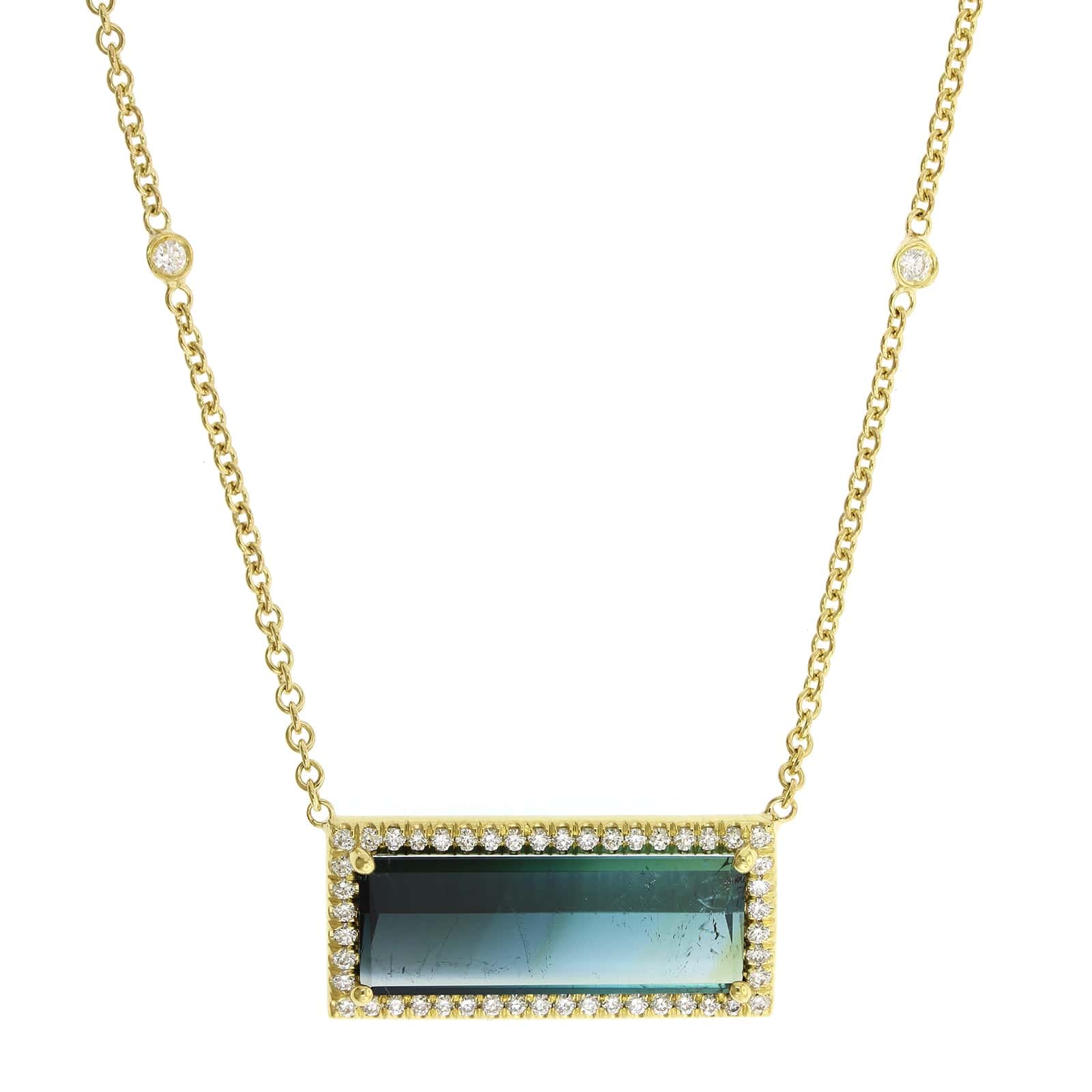 18K Yellow Gold Blue Tourmaline Diamond Necklace