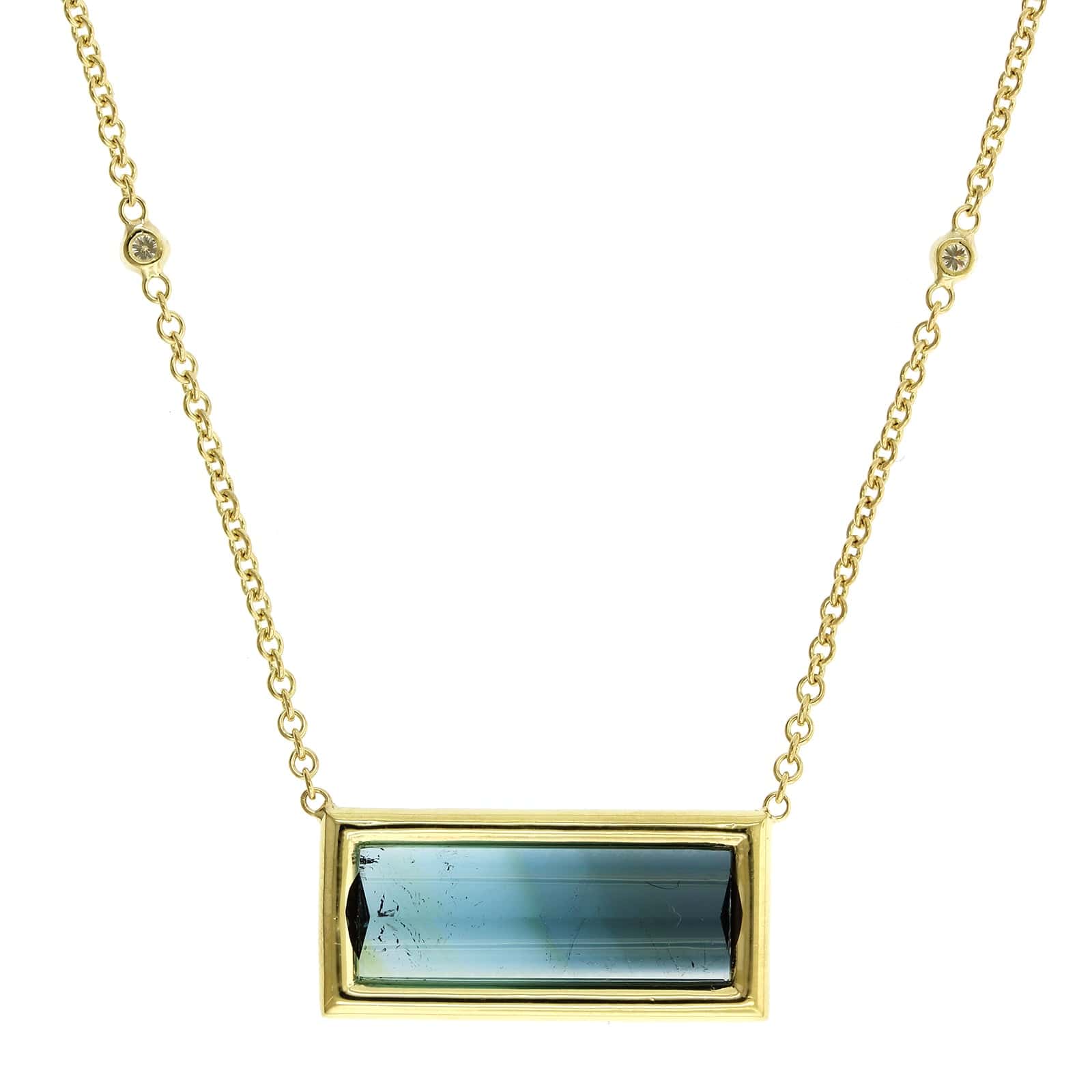 18K Yellow Gold Blue Tourmaline Diamond Necklace