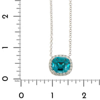 18K White Gold Blue Zircon Diamond Halo Necklace