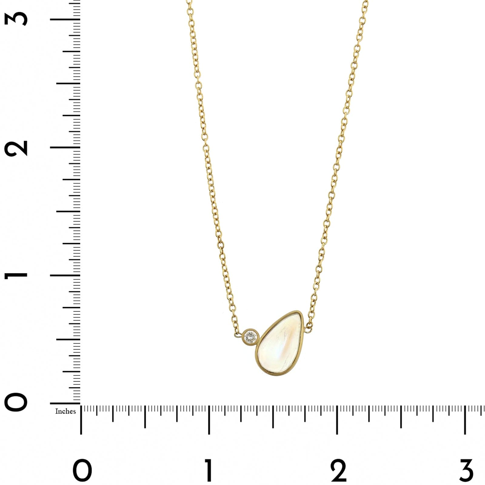18K Yellow Gold Pear Shape Moonstone and Diamond Pendant Necklace