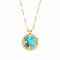 Roberto Coin 18K Yellow Gold Venetian Diamond and Turquoise Medallion Necklace