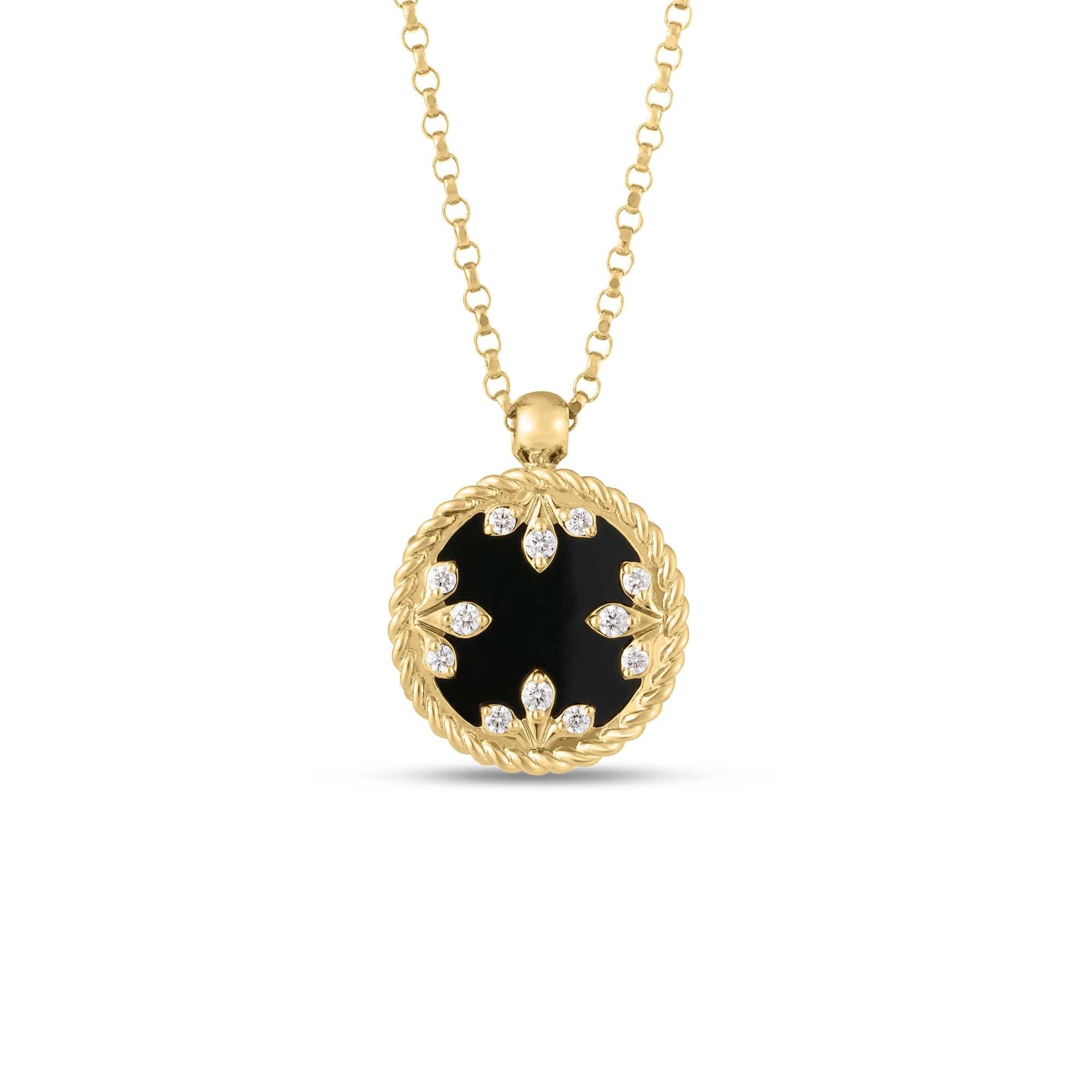 Roberto Coin 18K Yellow Gold Diamond and Black Jade Venetian Medallion Necklace