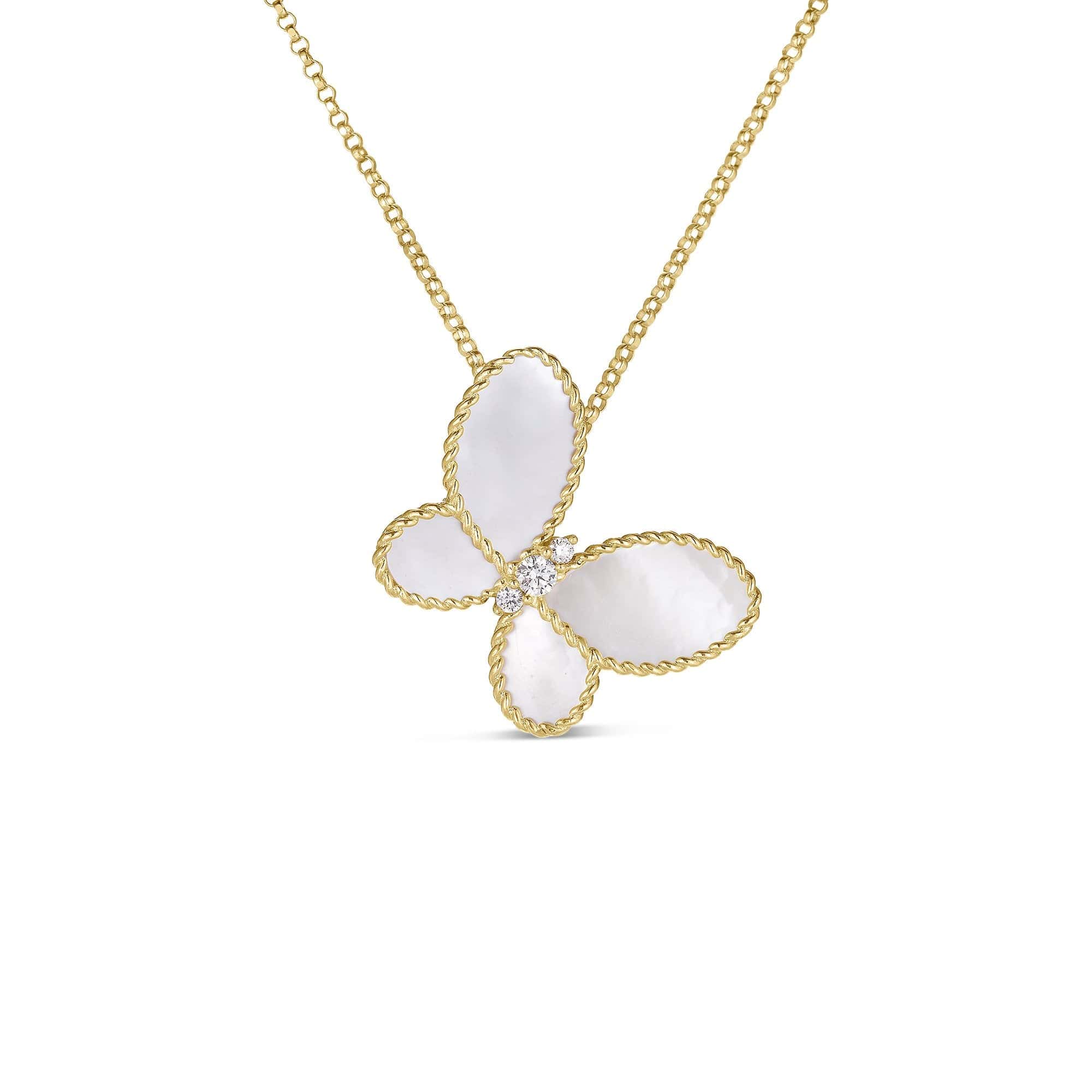 Roberto Coin 18K Yellow Gold Diamond and Mother of Pearl Butterfly Necklace