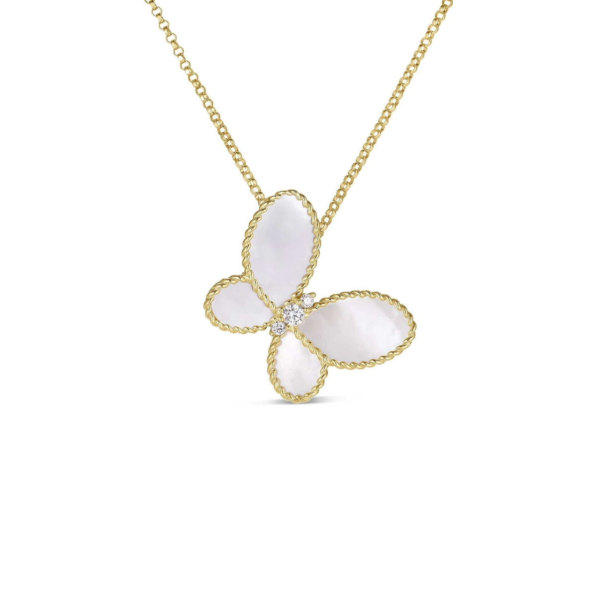 Roberto Coin 18K Yellow Gold Diamond and Mother of Pearl Butterfly Necklace