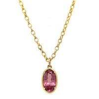 18K Yellow Gold Bezel Set Oval Pink Spinel Pendant Necklace
