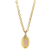 18K Yellow Gold Bezel Set Oval Pink Spinel Pendant Necklace