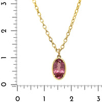 18K Yellow Gold Bezel Set Oval Pink Spinel Pendant Necklace