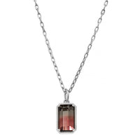 18K White Gold Bezel Set Emerald Cut Bi Color Tourmaline Pendant Necklace