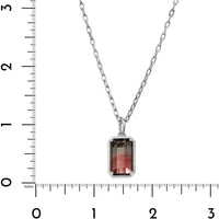 18K White Gold Bezel Set Emerald Cut Bi Color Tourmaline Pendant Necklace