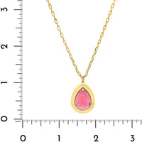 18K Yellow Gold Pear Shaped Pink Tourmaline Pendant Necklace