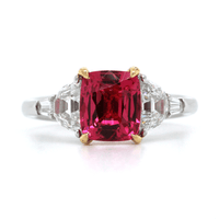 Platinum Cushion Cut Red Spinel Diamond Ring