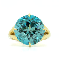 18K Yellow Gold Round Blue Zircon Ring