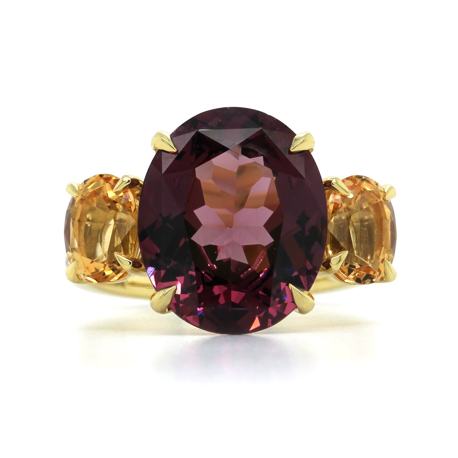 18K Yellow Gold Spinel and Topaz 3 Stone Ring