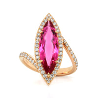 18K Rose Gold Pink Tourmaline Diamond Halo Ring