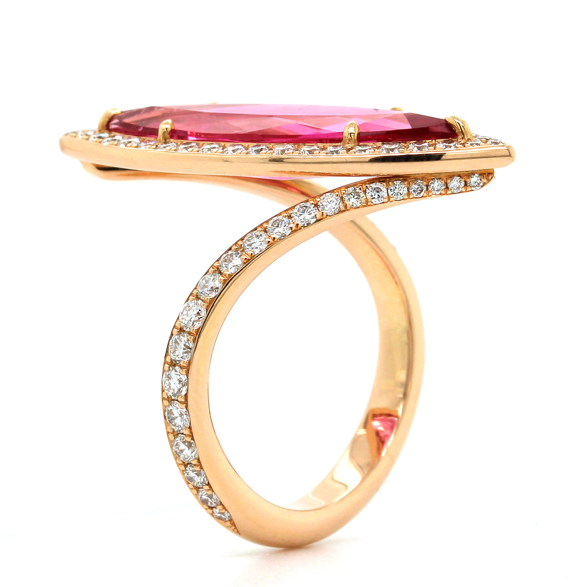 18K Rose Gold Pink Tourmaline Diamond Halo Ring