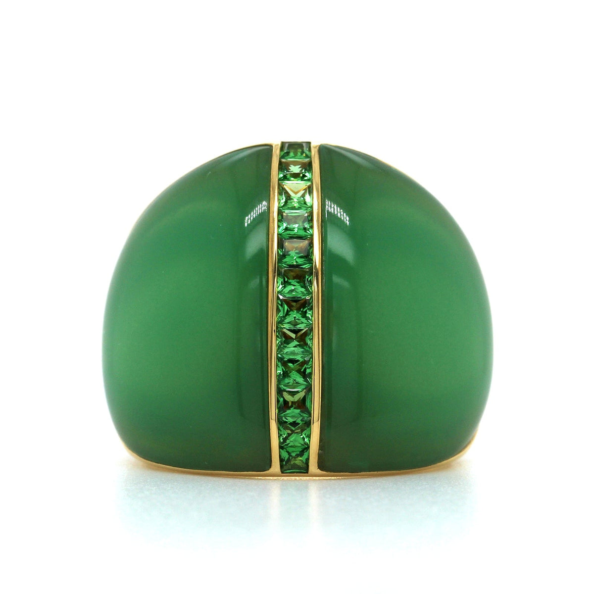 18K Yellow Gold Chrysoprase and Tsavorite Ring