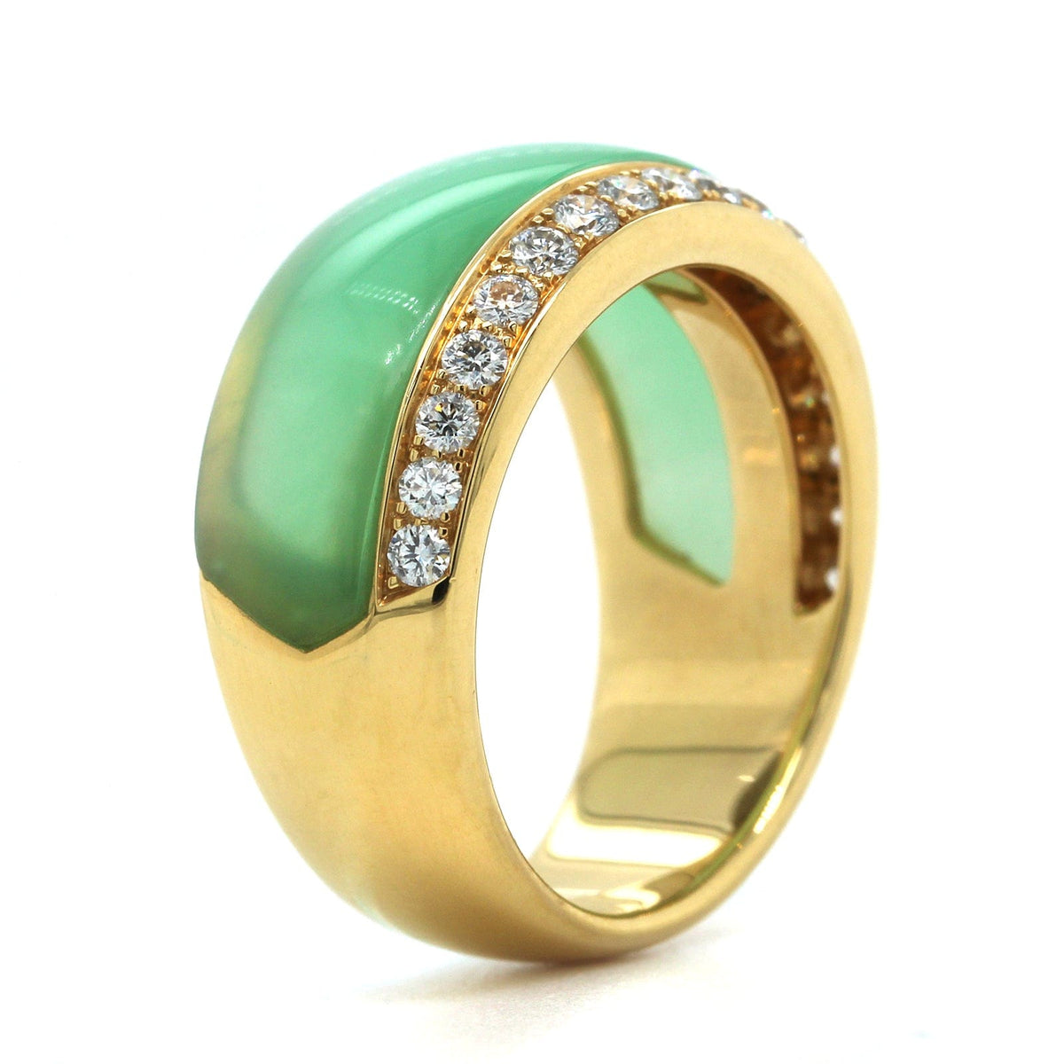 18K Yellow Gold Chrysoprase and Diamond Ring