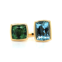 18K Yellow Gold Tourmaline and Aquamarine Open Ring