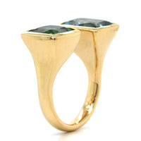 18K Yellow Gold Tourmaline and Aquamarine Open Ring