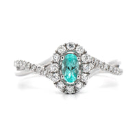 14K White Gold Paraiba and Diamond Halo Ring