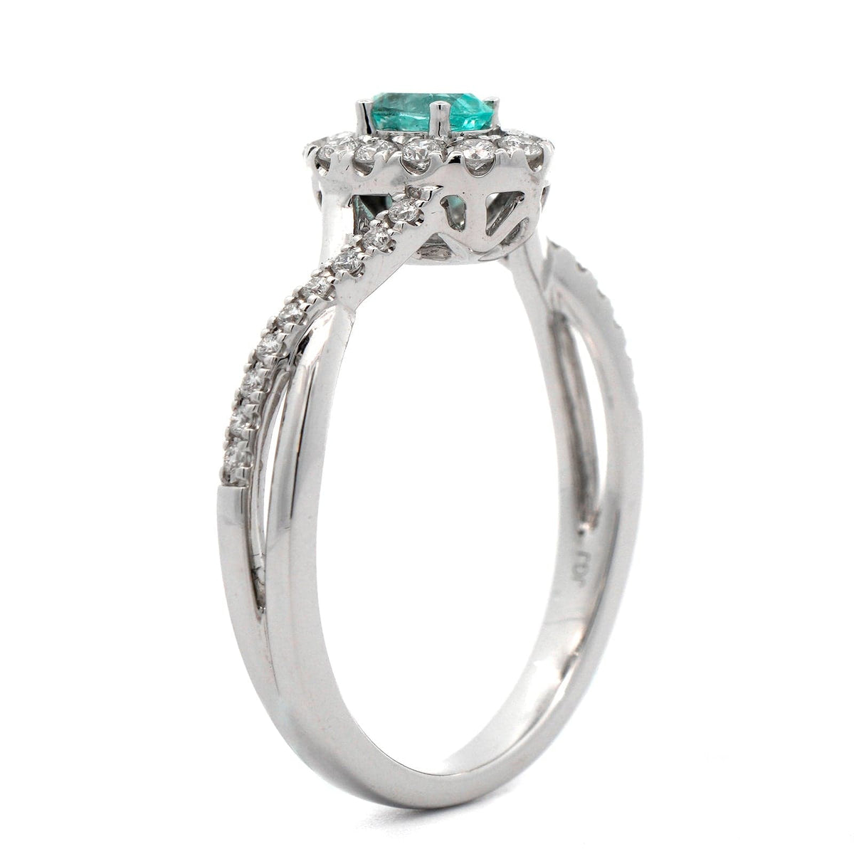 14K White Gold Paraiba and Diamond Halo Ring