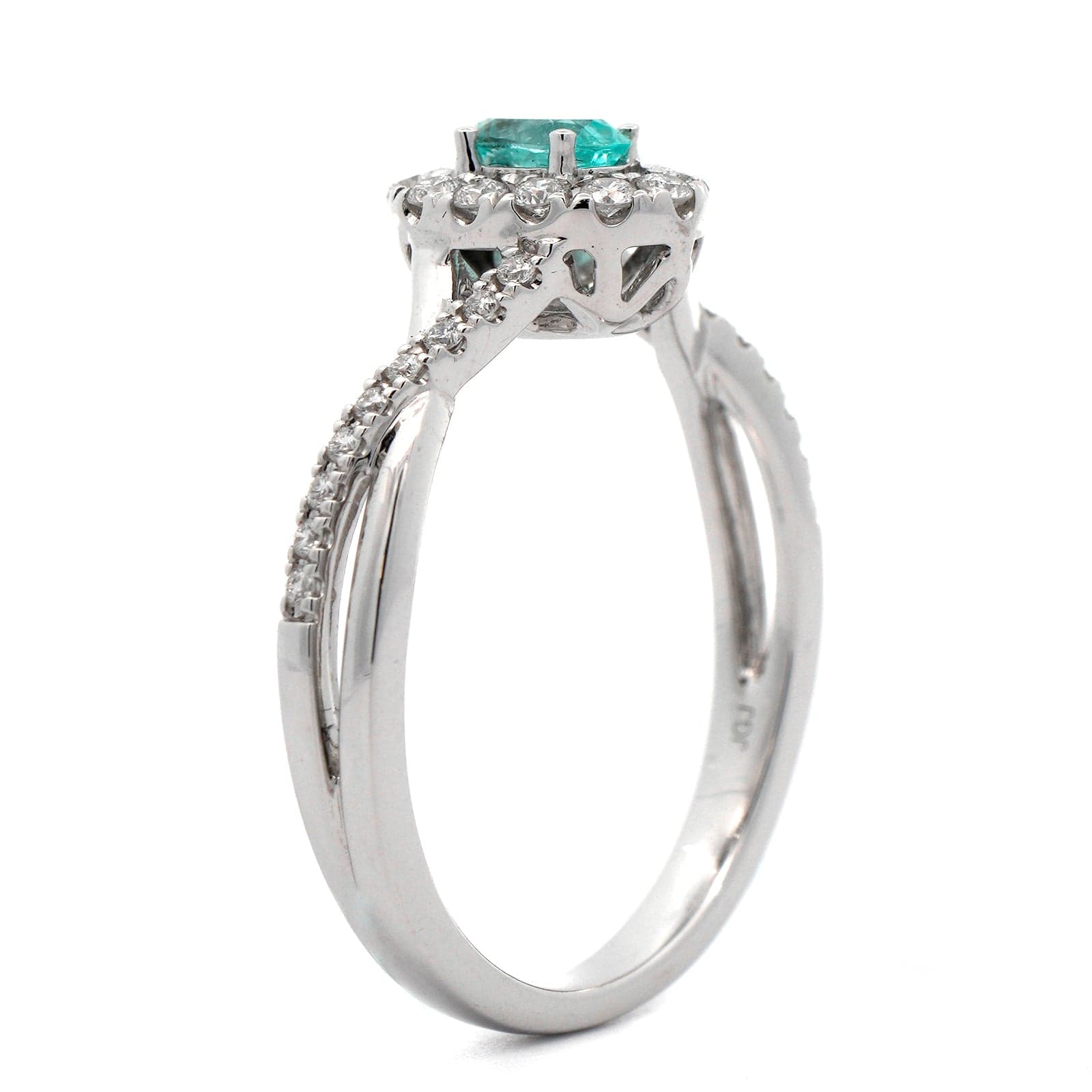 14K White Gold Paraiba and Diamond Halo Ring