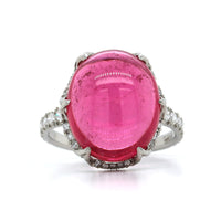 Platinum Oval Cabochon Pink Tourmaline Diamond Ring