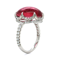 Platinum Oval Cabochon Pink Tourmaline Diamond Ring