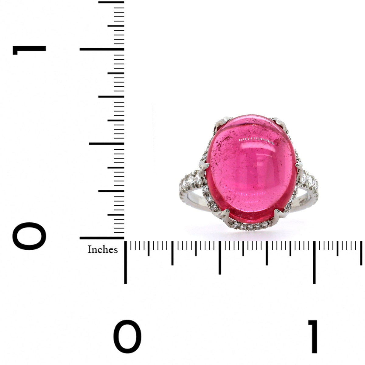 Platinum Oval Cabochon Pink Tourmaline Diamond Ring