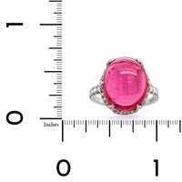 Platinum Oval Cabochon Pink Tourmaline Diamond Ring