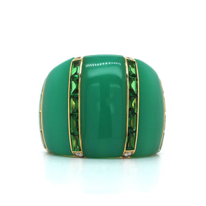 18K Yellow Gold Chrysoprase and Tsavorite Ring