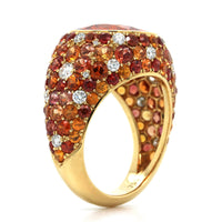 18K Yellow Gold Round Mandarin Garnet and Sapphire Ring