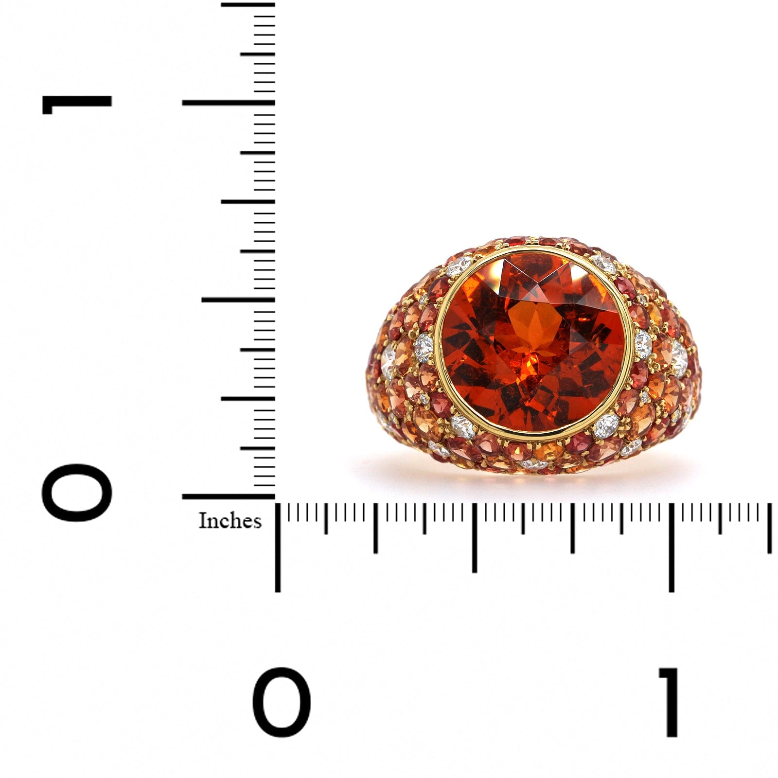18K Yellow Gold Round Mandarin Garnet and Sapphire Ring