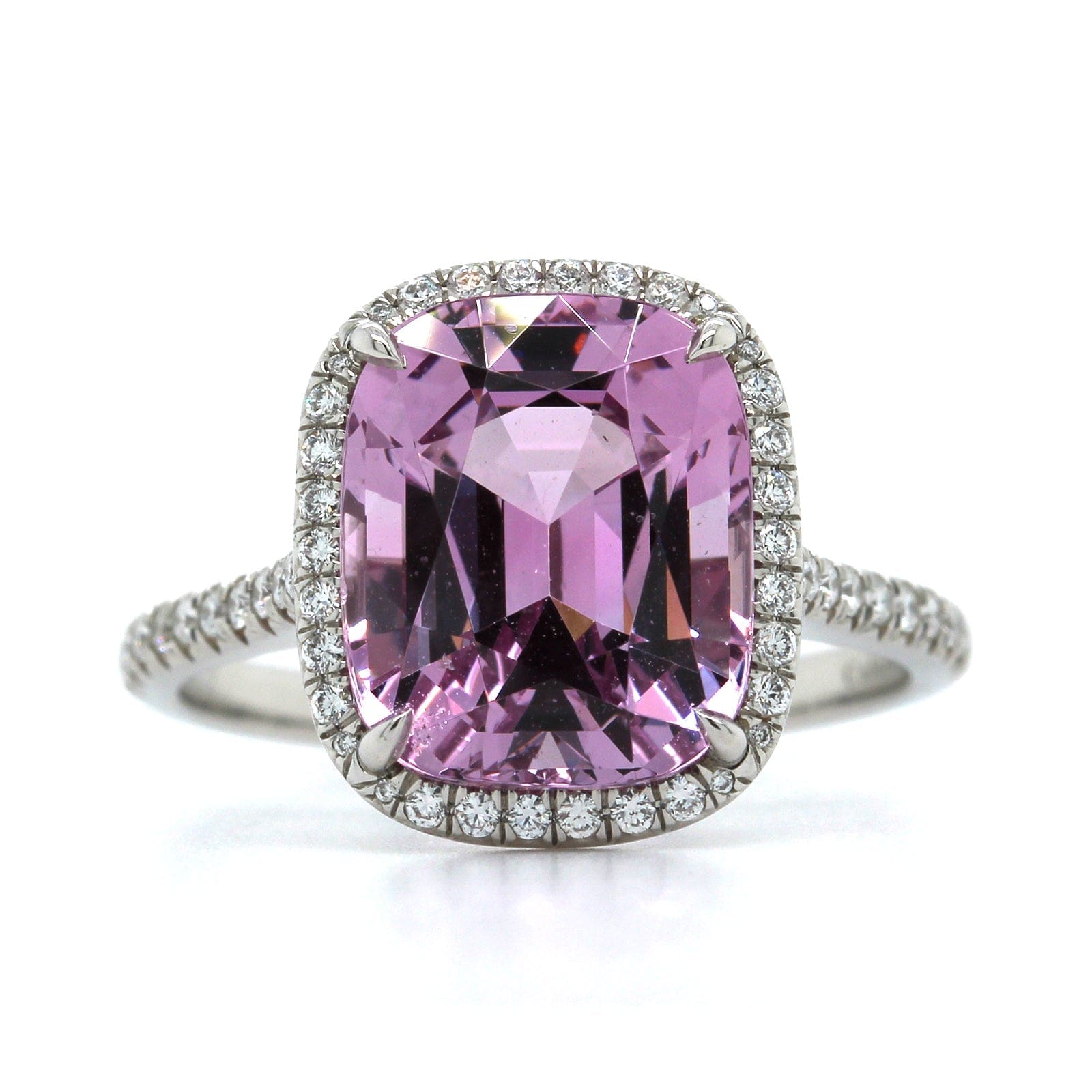 Pink Spinal Rings Platinum Pink Spinel Diamond Halo Ring – Long's Jewelers