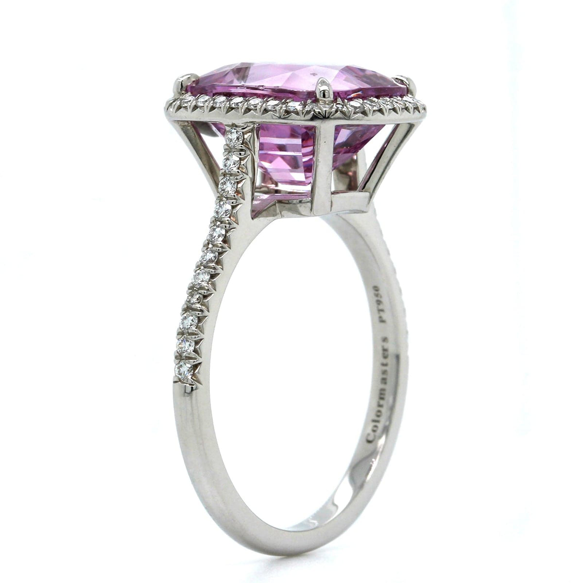 Platinum Pink Spinel Diamond Halo Ring