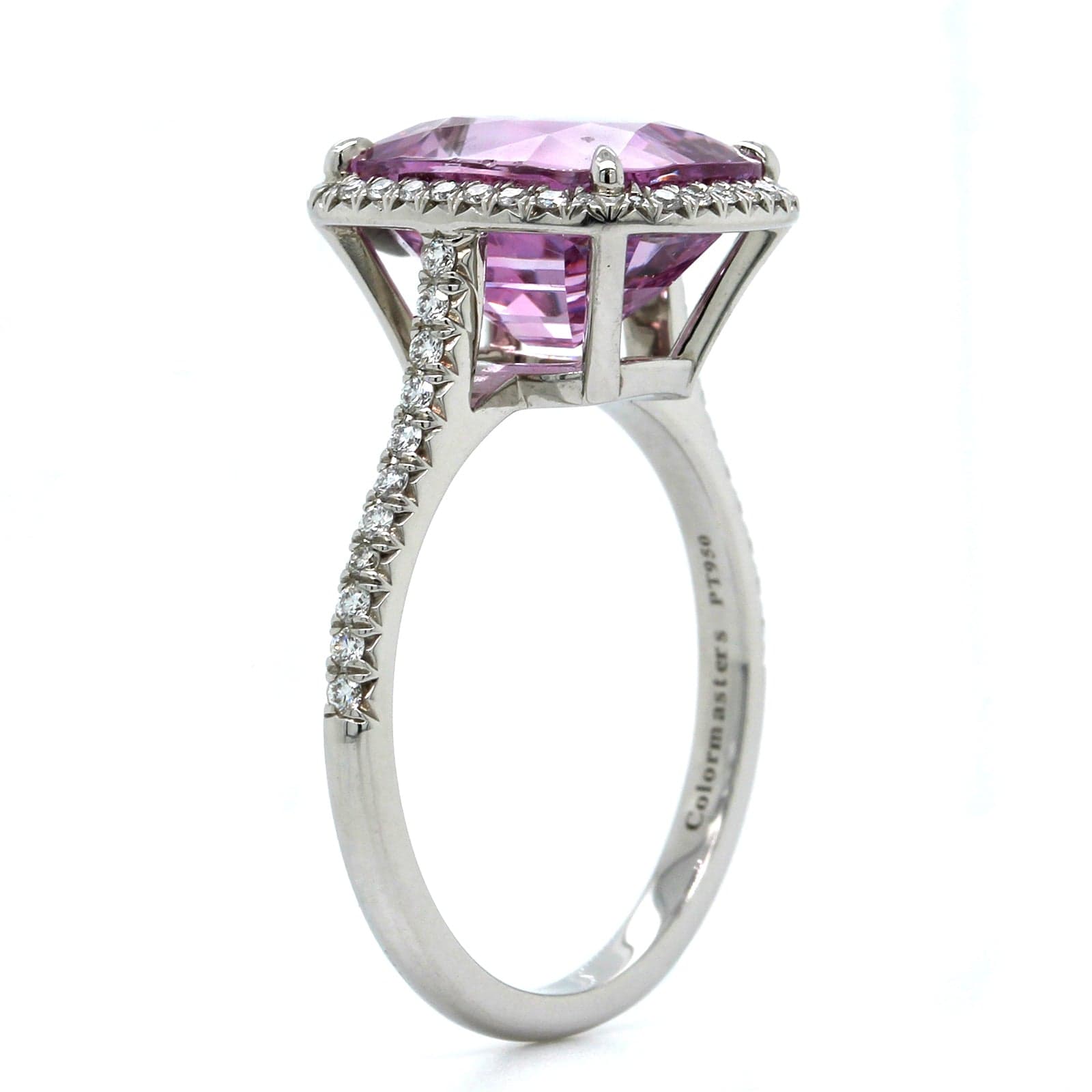 Platinum Pink Spinel Diamond Halo Ring