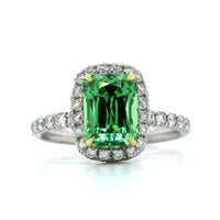 Platinum Tsavorite Garnet Diamond Halo Ring
