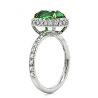 Platinum Tsavorite Garnet Diamond Halo Ring