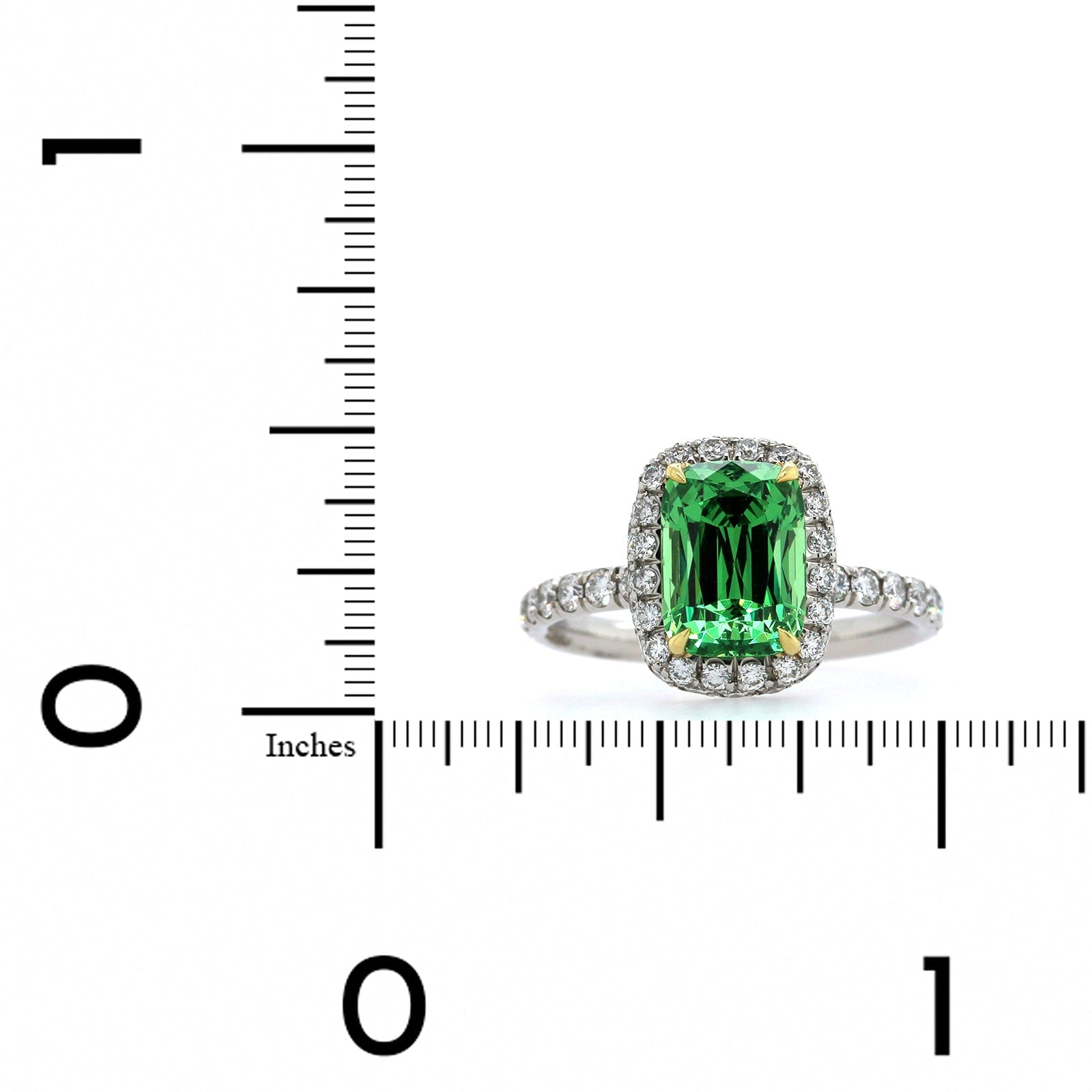 Platinum Tsavorite Garnet Diamond Halo Ring