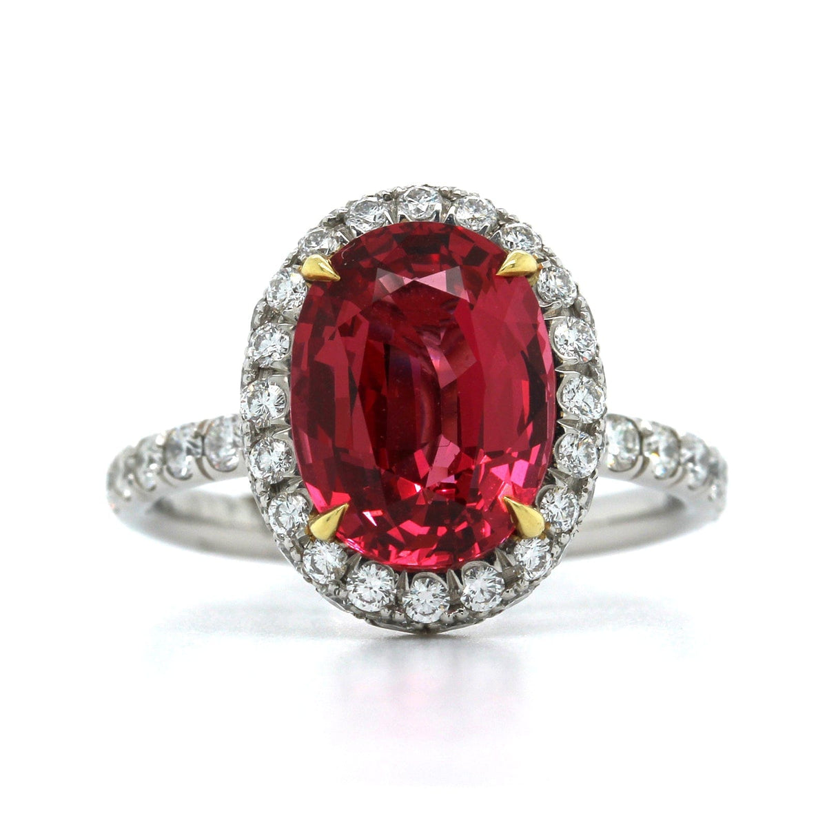 Platinum Red Spinel Diamond Halo Ring