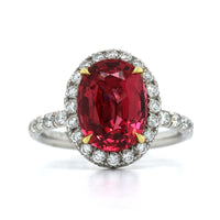 Platinum Red Spinel Diamond Halo Ring